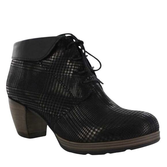Wolky size 6 (EU 37) Jacquerie Dessin Suede Lace Up Black Shimmer Booties - Picture 1 of 13